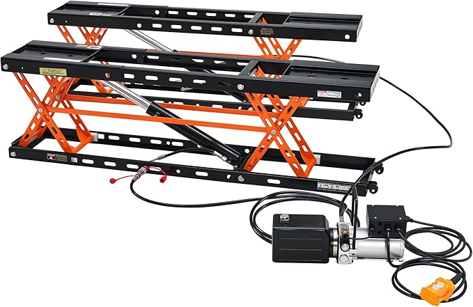 Albott 5000 LBS Portable Car Lift, Q355B Steel Quick Jack for Home Garage, 20.1" Max Height with Height Extension Blocks, Foldable Design & Wheels, Black & Orange