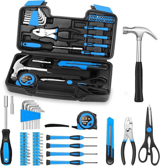 HANGYING 39 Piece Basic Home Tool Set Household Tool kit for Home General Repair Small Hand Tool Kit in Toolbox Storage Case for Home Garage Office College Dormitory Use, Blue