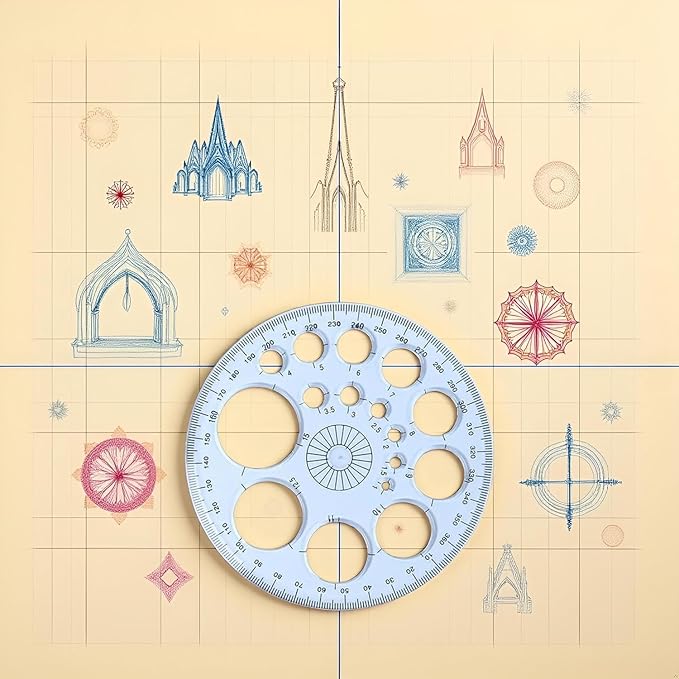 White Round Protractor 360 Degree, Plastic Full Circle Template, 16 Sizes Drawing Tool, Technical Drawing