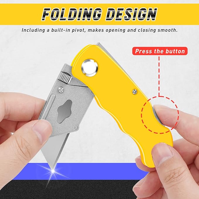 JETMORE 4 Pack Folding Utility Knife Box Cutter Tube Cutters with Extra 10Pcs Blades Cutters for Home Office Warehouse Durable Razor Knife Box Knife Box Opener Box Cutter with Clip Navajas de Trabajo