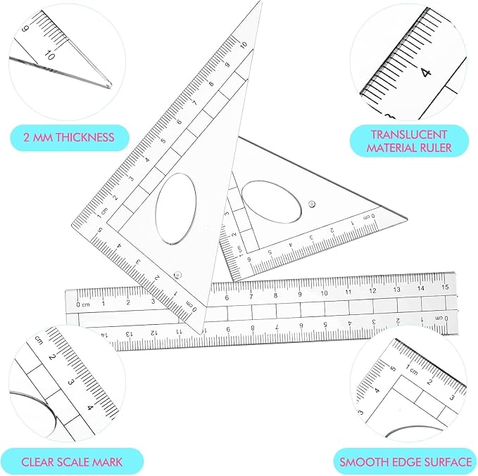Zonon 6 Sets Math Geometry Kit Student 10 Pcs Shatterproof Storage Box Includes Compass, Rulers, Protractor, Eraser, Pencil Sharpener, Lead Refills, Pencil for Back to School Students Class Teacher