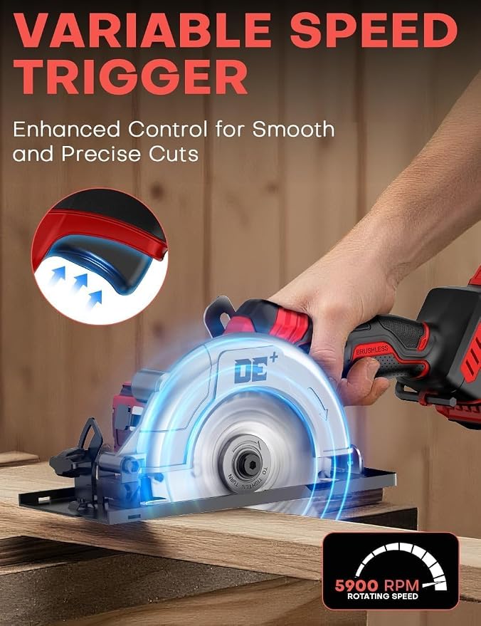 Brushless Cordless Circular Saw, for Milwaukee M18 Battery, 6-Inch Aluminum Alloy Blade, 5900 RPM, 4.2 Lbs Lightweight, Cutting Depth 2-1/20" (90°), 0-90° Bevel, Hex Wrench, Rip Guide, for Wood, PVC