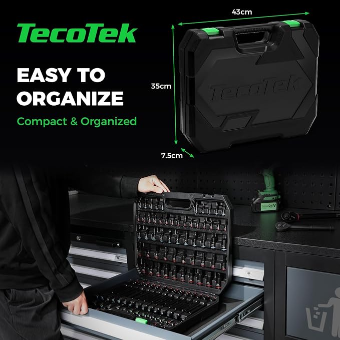 TecoTek 105PCS Master Allen and Torx Bit Socket Set, Hex/Tamper Proof Torx/E-torx Bit Set,1/4", 3/8" and 1/2" Drive, CR-V & S2 Steel, Includes E4 - E24, TT6-TT70, Socket/Drill Adapter