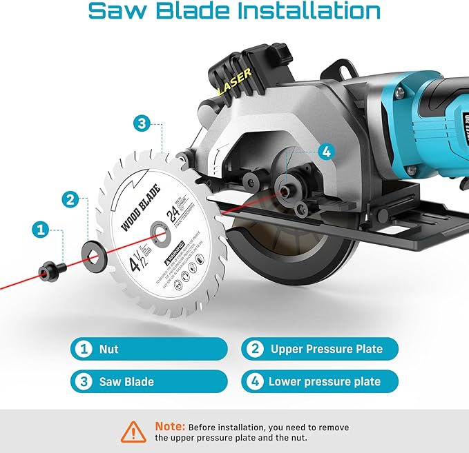 Seesii Mini Circular Saw with Laser Guide,4.8A 4000 RPM Compact Corded Circular Saw with Rip Guide,3 Blades (4-1/2") for Wood,Soft Metal,Tile,Plastic Cutting,Max Cut Depth 1-11/16"(90°),1-1/8" (45°)