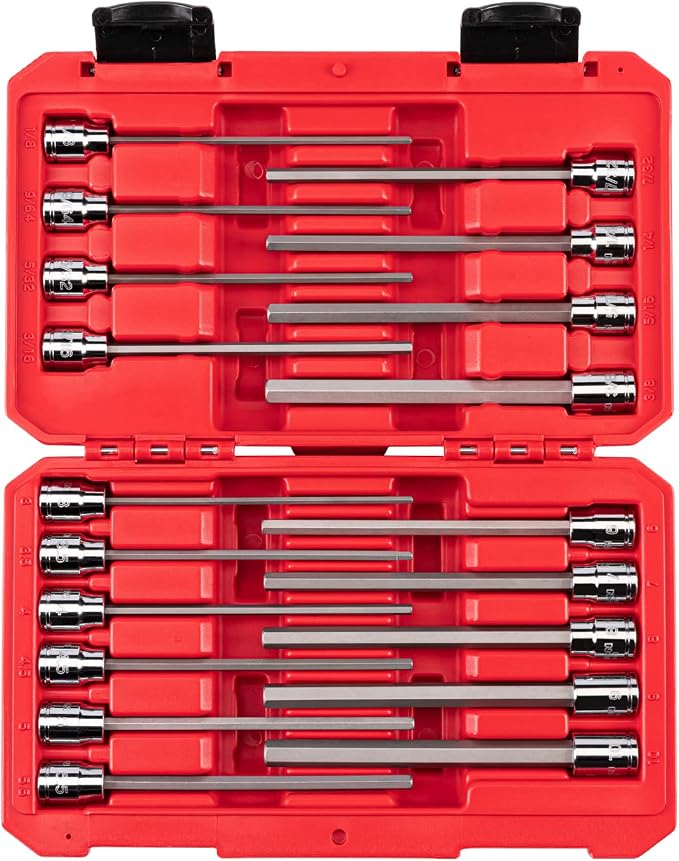 TEKTON Hex Bit Socket Set, 19-Piece | SHB91315 | 3/8 Inch Drive, (1/8 - 3/8 in., 3 - 10 mm), Case