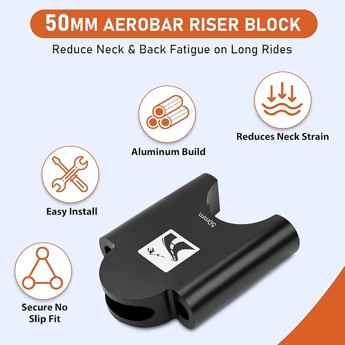 50mm Aluminum Aerobar Riser Kit, Clip On Aero Bars Armrest Handlebar Spacers for Road Bike Triathlon and Time Trial, Compatible with Profile Design 31.8mm Clamp, with M5 & M6 Mount Bolts