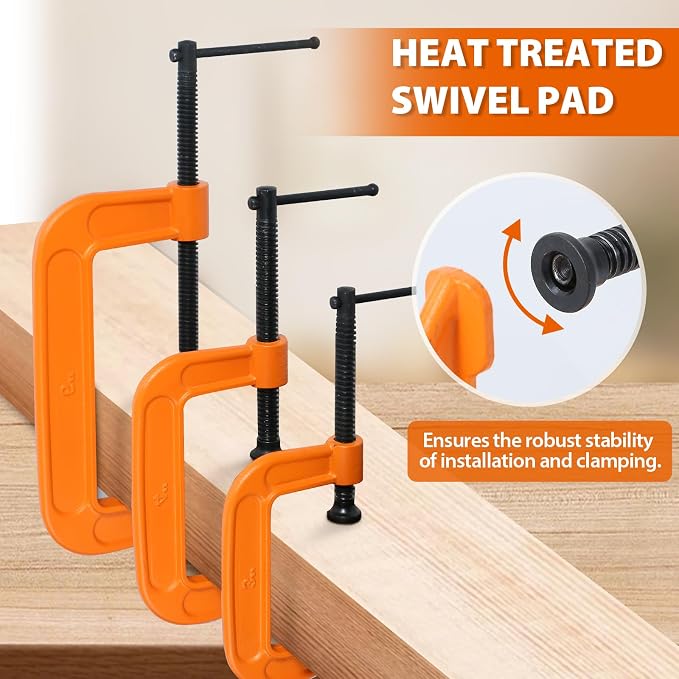 Forward C-Clamp 3 Piece Set 3in, 4in, 6in Heavy Duty Ductile Iron C Clamp Set Kit Jaw Opening Sliding T Bar Handle for DIY Carpentry Caliper Woodworking Welding Building(Orange)
