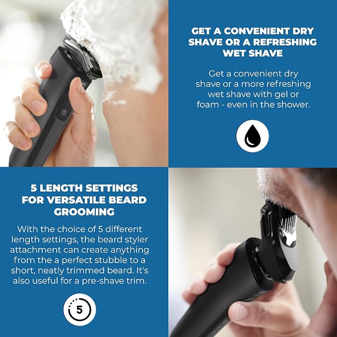 Philips Electric Shavers for Men, Rechargeable Wet/Dry Electric Shaver with SenseIQ Technology, Cordless Electric Razors for Men with Pop-up Trimmer, Travel Case