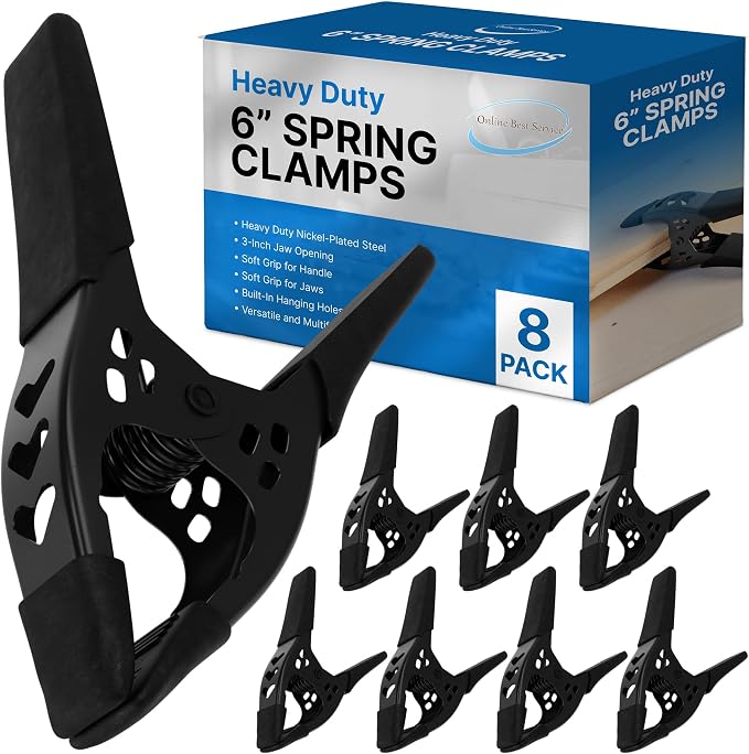 BLACK Lot of 8-6" inch Clamp Large Heavy Duty Spring Metal - 3 inch Jaw opening