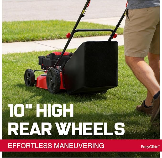 PowerSmart EasyGlide 21-Inch Gas Lawn Mower, 144cc 4-Stroke OHV Engine, Push Walk-Behind, 3-in-1 Mulch/Bag/Side Discharge, Steel Deck, 6 Height Adjustment