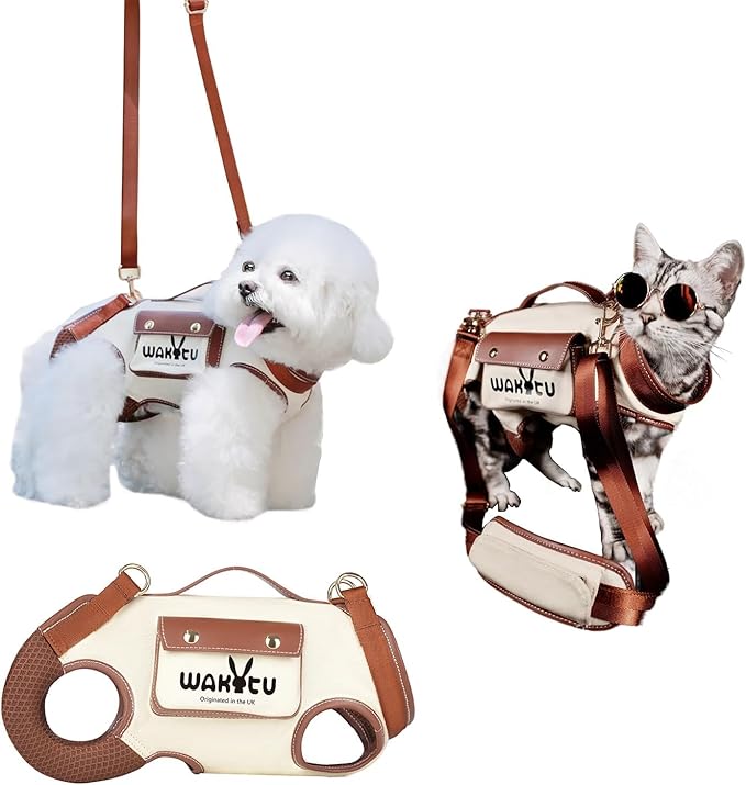 Wakytu Dog Lift Harness Dog Carrier Sling for Small Dogs & Cats,S | stylish puppy sling carrier with handle & pocket,adjustable leash,walking & travel