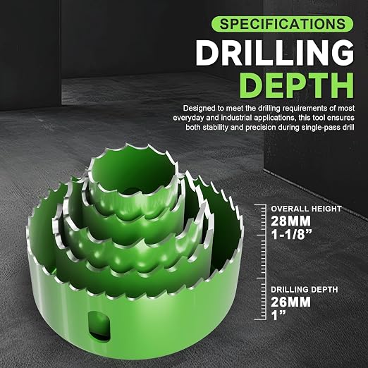 9 Piece Hole Saw Set - High Carbon Steel 25-54mm (1" to 2-1/8") Blades for Drywall, Softwood, Plastic, and PVC; Professional Grade with Instant Support