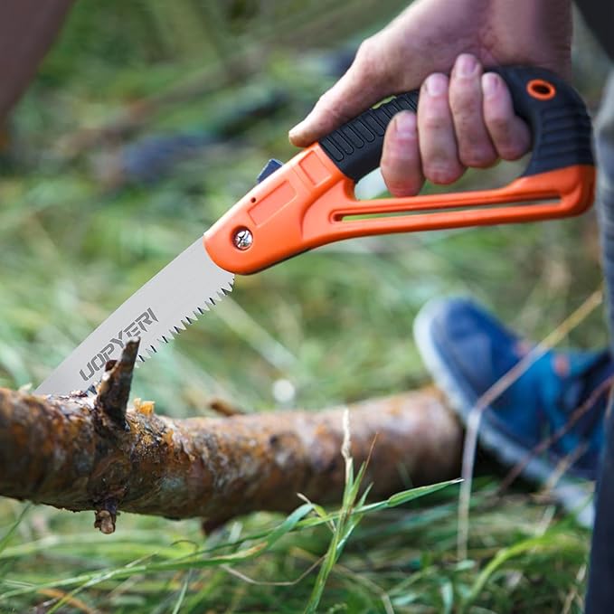 Folding Hand Saw 8 Inch with Safety Hand Guard, Heavy Duty Pruning Saw for Tree Trimming & Camping, High Carbon Steel Triple-Cut Razor Teeth for Wood, PVC, Bone, Survival Gear