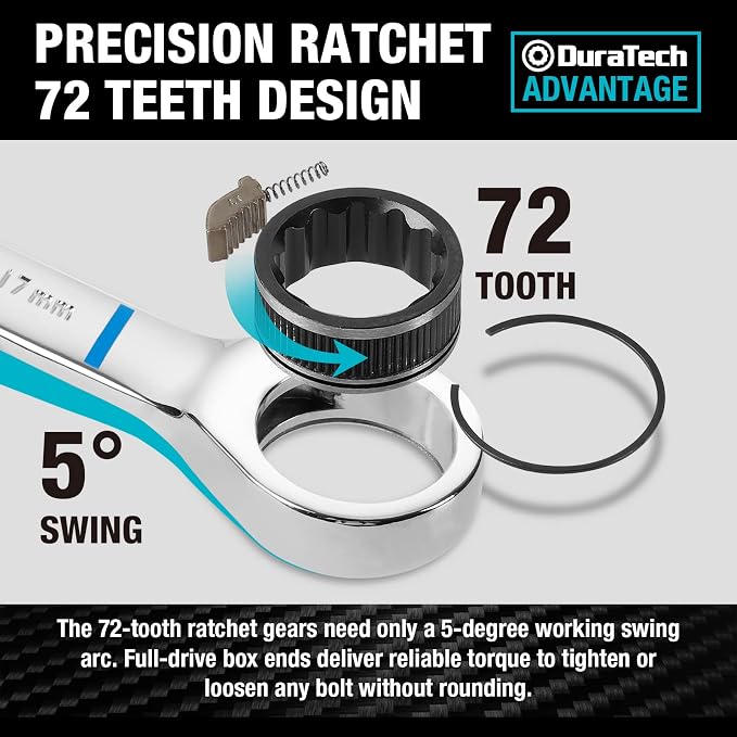 DURATECH 32-Piece Ratcheting Combination Wrench Set | 20PCS Combo Wrench Set & 12PCS Stubby Wrench Set, SAE & Metric, CR-V Steel, with Rolling Pouch
