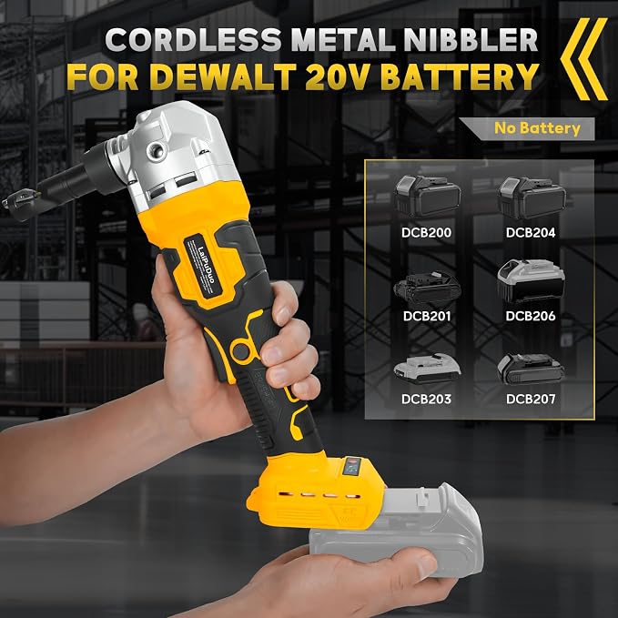 Cordless Metal Nibbler for DeWalt 20V Battery, Brushless Nibbler Metal Cutter with 3 Speed, Electric Nibbler Steel Cutter for Stainless Steel, Aluminium, 30000RPM, Dusty Bags, 2 Blades(No battery)