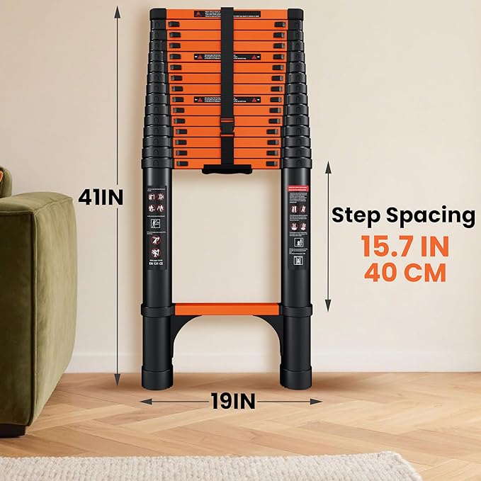 SINMEIRUN Telescoping Ladder, 20.3 FT, Aluminum Extension Ladder, 330 lbs Capacity, Collapsible Multi-Purpose Ladder for Home, Roof and RV; Orange