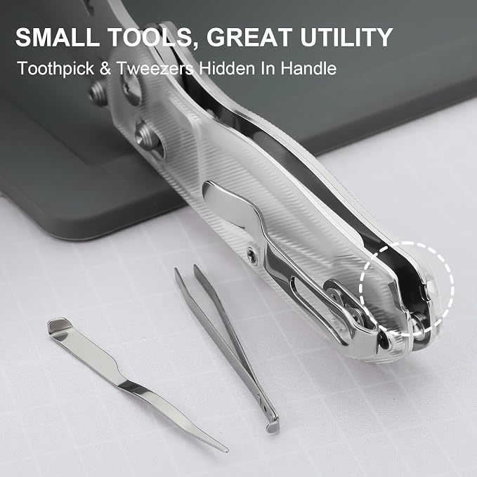 Kizer Uti Bear(New Dual-screw Version) Folding Utility Knife, Clutch Lock Box Cutter EDC Pocket knife with 5PCS Razor Blades, Pocket Knives with Pocket Clip for Men Women V3619JA5