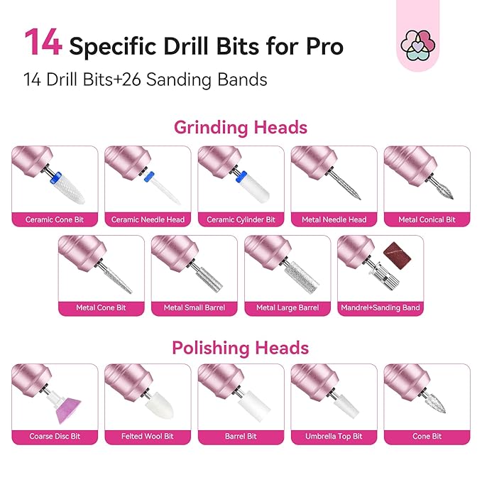 SAVILAND Professional Nail Drill 40000 RPM: Portable Diamond Nail Drill Kit Rechargeable 4000 mAh Electric Nail File for Thick Acrylic Nails with Ceramic Nail D rill Bits Sanding Bands Nail Tech Salon