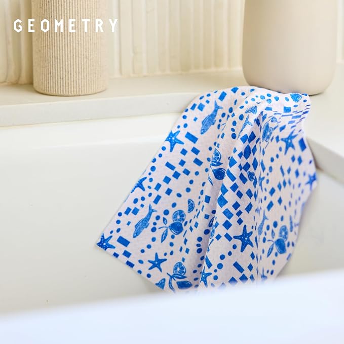 GEOMETRY Kitchen Dish Cloths - Spring & Summer Collection - Premium Dishcloths with Geoweave - Absorbent & Fast Drying Kitchen Towels - Blue Garden Wings, 10" x 10" - 3-Pieces
