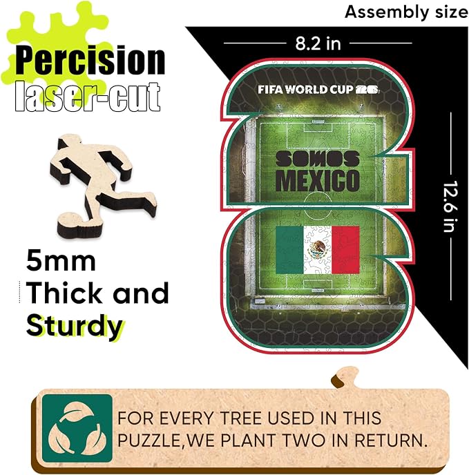 FIFA Mexico 26 Wooden Puzzle for Adult, 200 Pieces Irregular Shape Puzzle, 5MM Thick,Creative Collectible Gift for Fans, Officially Licensed Product, 9.3 x 12