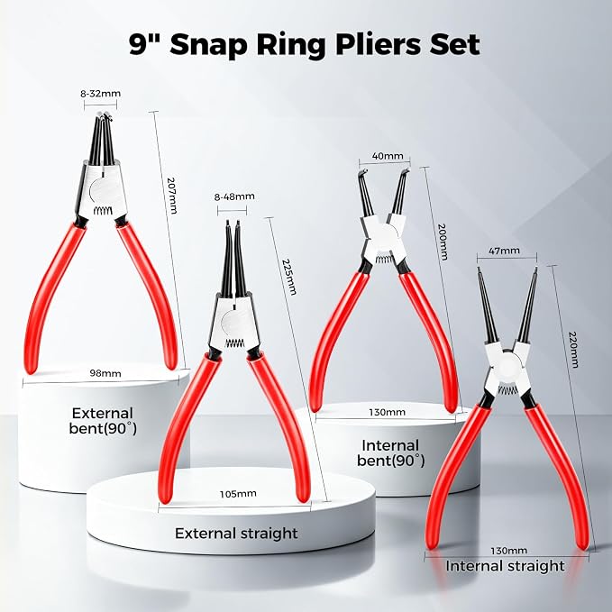 BILITOOLS 4PC 9" Internal & External Snap Ring Pliers Set