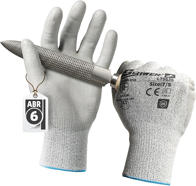 Schwer Safety Work Gloves with Certified Level 6 Abrasion Resistance, ANSI A2 Cut Resistant Gardening & Fishing Gloves with Grip, General Working Gloves for Construction, Mechanic, LT5636, S