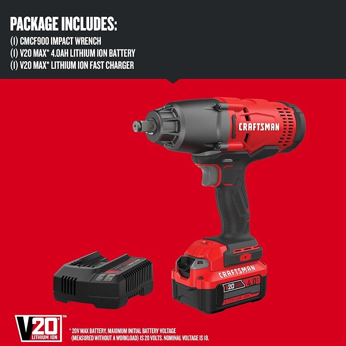 CRAFTSMAN V20 RP 1/2 inch Cordless Impact Wrench Kit, Brushless, 4Ah Battery and Charger Included (CMCF900M1)