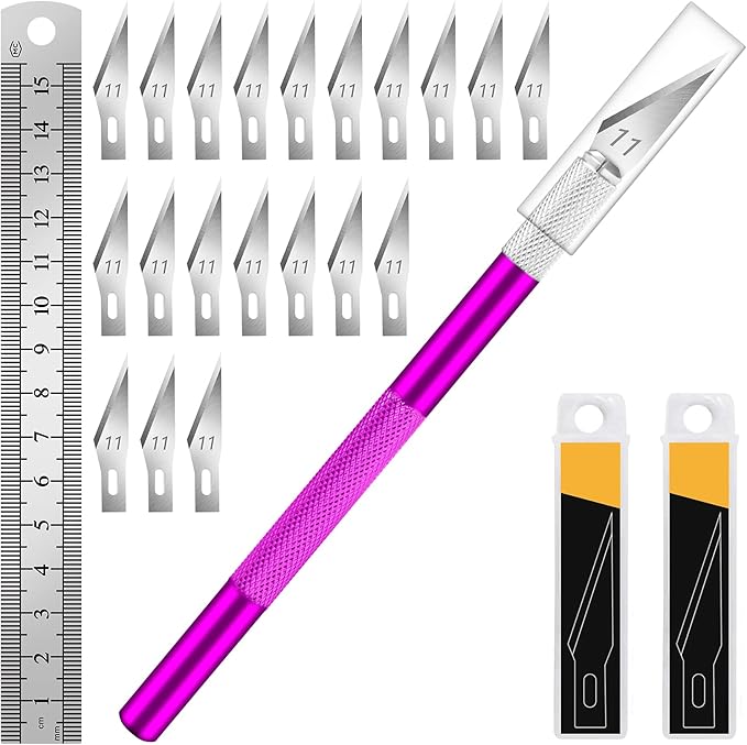DIYSELF Exacto Knife Set, Hobby Knife Kit with 20PCS #11 Blades, Precision Knives, Aluminum Handle, 6-Inch Steel Ruler, Craft Knife Set for Crafting, DIY, Art, Model Making(Purple)