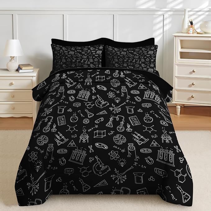 Nesker Comforter Set Full Size, Science Lab School 7 Pcs Bedding for Kids and Adults, Medical University Chemistry Bed Sheet Sets with Fitted Sheet 2 Pillowcases & 2 Shams