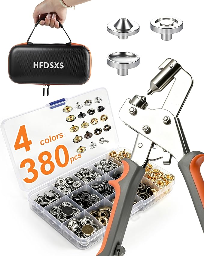 Heavy Duty Snap Fastener Tool with Case, Button Snap Replacement Kit Snap Tool with 100 Sets 4 Color Metal Snaps Buttons for Fastening/Boat Cover/Tarps/Leather/Sewing/Repair/Fabric/Canvas/DIY