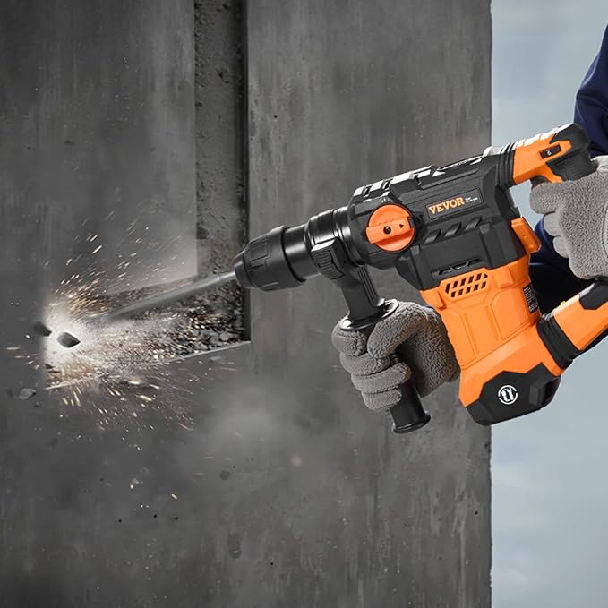 VEVOR 1-1/4 Inch SDS-Plus Rotary Hammer Drill, 13 Amp Corded Drills, Heavy Duty Chipping Hammers w/Vibration Control & Safety Clutch, Electric Demolition Hammers Variable Speed, Power Tool For Concret