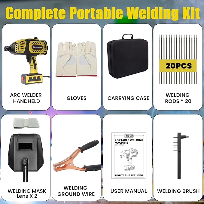 Handheld Welder Machine 110V, NeoTamarix 20-150A IGBT Inverter Portable Welder Gun with 5 Variable Current Adjustment & 20PCS Rods, Handheld ARC Welding Machine Fits for 1/16"-1/8" Rods