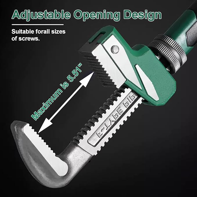 Upgraded 16 inch Heavy Duty Adjustable Pipe Wrench with [Silicone Non-slip Grip] Adjustable Wrench Fits a Variety of Fastener Sizes for Construction Machine Automobiles Home Repairs 16'' Green