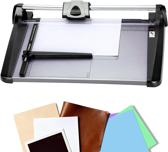 Heavy Duty Rotary Paper Cutter 15 Sheet, 14" Precision Paper Trimmer with Auto Clamp, Clean Cuts for Cardstock, Photos, Crafts & Office Use