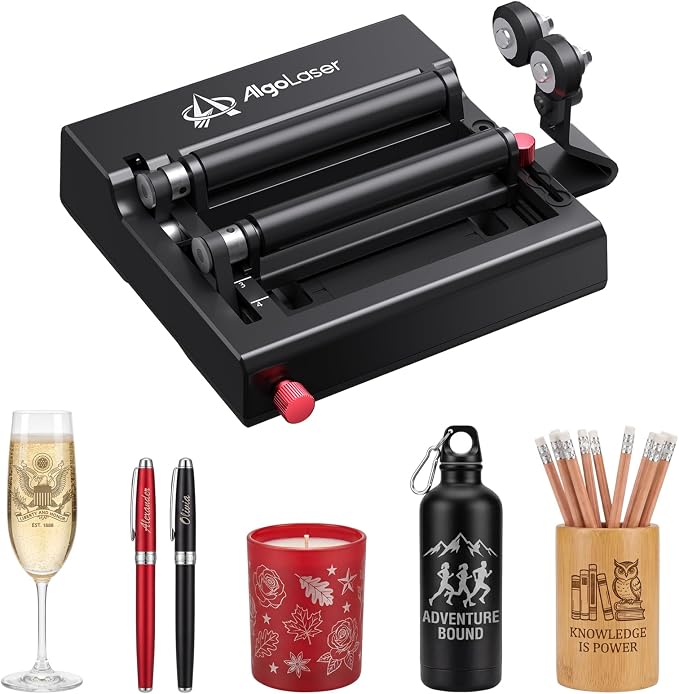 AlgoLaser Rotary Roller Attachment for Laser Engraver, 360° Dual-Support Rotary Roller for Cylindrical Objects, Tumblers, Bottles, 2-150mm Adjustable, Compatible with Pixi & Most Laser Engravers