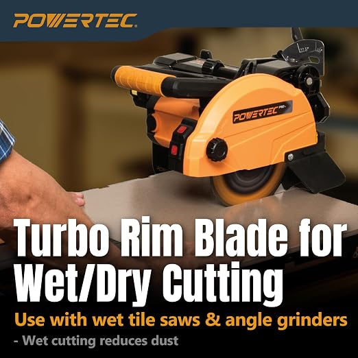 POWERTEC 7" Turbo Diamond Saw Blade for Wet Tile Saw, Diamond Blade for Cutting Concrete, Granite, Brick, Paver, Roofing Tile, 7 inch Diamond Blades for Wet/Dry Cutting, 1 Pack (14006)