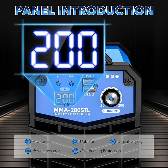 TRQWH 200A Mini Welding Machine 110V Stick Welder ARC Welder Machine IGBT Inverter MMA Welder Tig/Mig Portable Welding Machine Hot Start for Beginners and Professionals Welder