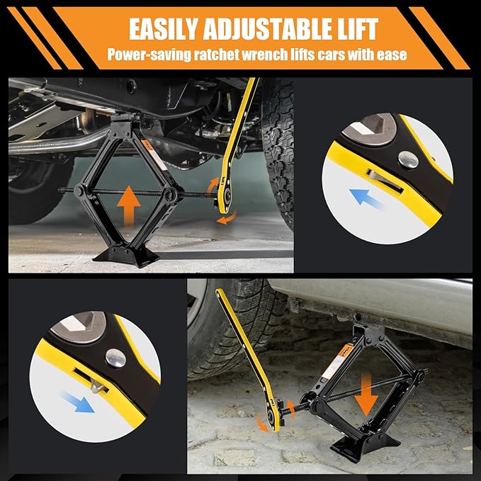 Beaiguna Portable Car Jack Kit, 2 Ton (4409 lbs) Scissor Jack for Car, Upgrade Emergency Spare Tire Changing Repair Kit, Scissor Jack Kit with Lug Wrench, Universal Vehicle Scissor Lift Jacks for SUV