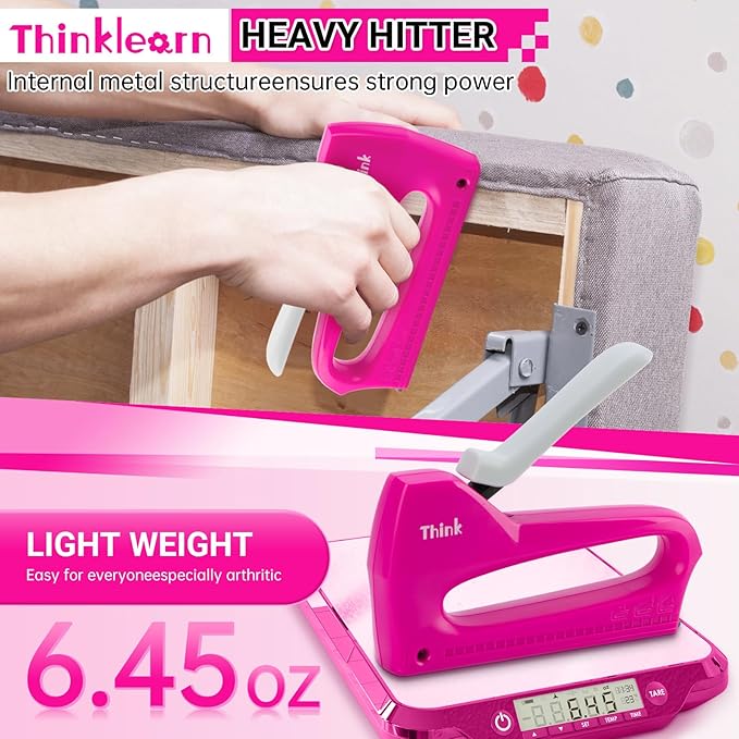 THINKLEARN Light Duty Staple Gun for Wood - Pink 4-in-1 Upholstery Staple Gun with 1600pcs JT21 Staples and Staple Remover, Fabric Staple Gun for Upholstering, Crafts, DIY, Decoration