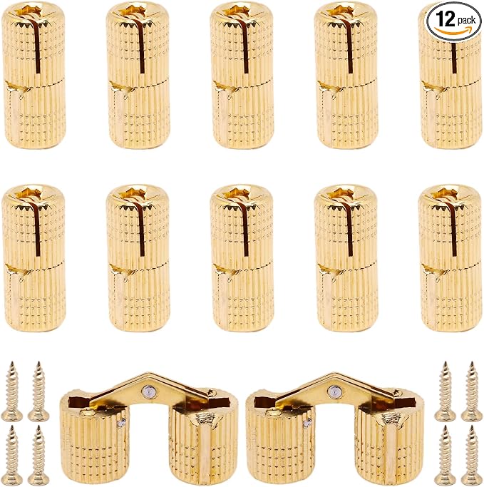 10mm Hidden Brass Barrel Hinges 180 Degree Opening Angle Cabinet Hinges for DIY Jewelry Box 12 Pack