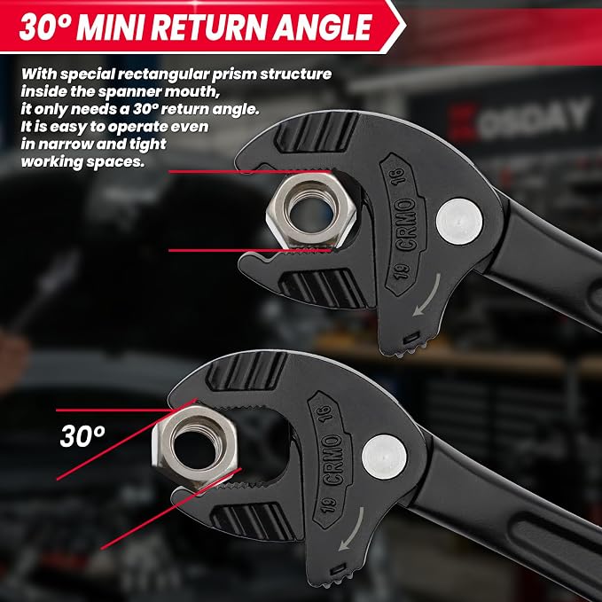 4-Piece Self Adjusting Wrench, Self-setting Spanner with Automatic Continuous Gripping for 1/4"-3/4" (7-19mm) Pipe Fittings Nuts and Bolts