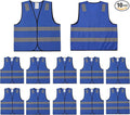 Blue Safety Vests 10 Pack - Reflective High Visibility Construction ANSI Class 2 Work Vests for Men,Woman,Hi Vis Mesh and Neon Silver Strip