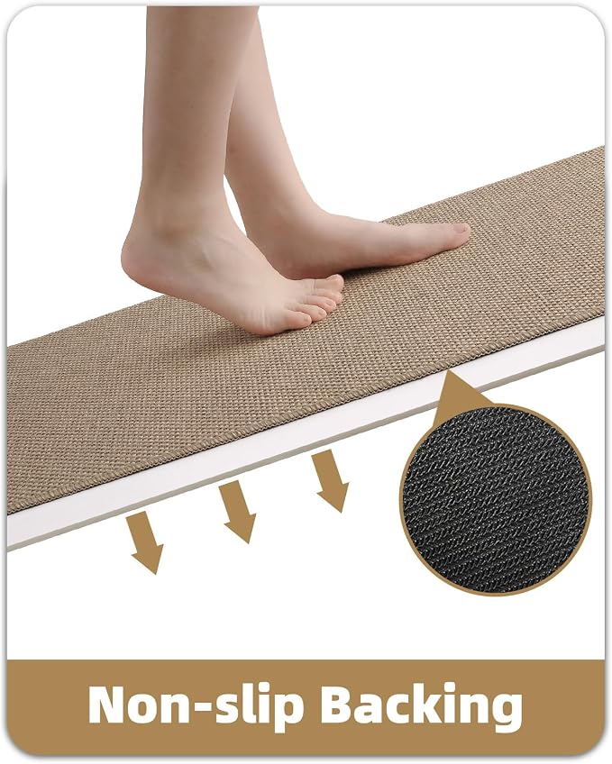 Color&Geometry Kitchen Rugs and Mats Non Slip Washable, Absorbent Woven Kitchen Runner Rug Easy to Clean Kitchen Floor Mats for in Front of Sink, Laundry Room, Hallway, 17”x59”, Dark Beige