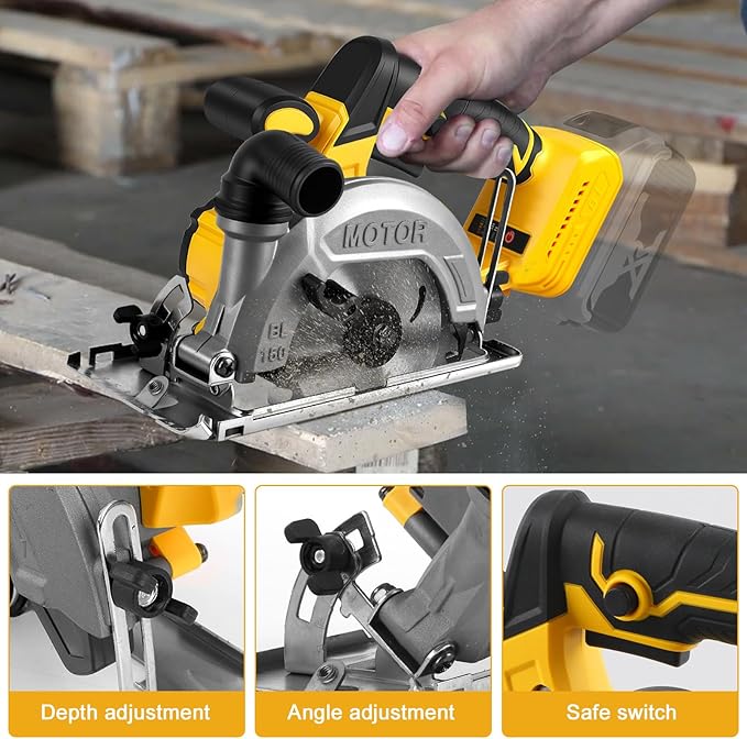 6 Inch Circular Saw Compatible with Dewalt 20V Max Battery(No Battery), Brushless Round Saw Kit, 0-45° Cutting Bevel, 6200 RPM, Idea for Wood Plastic Soft Metal