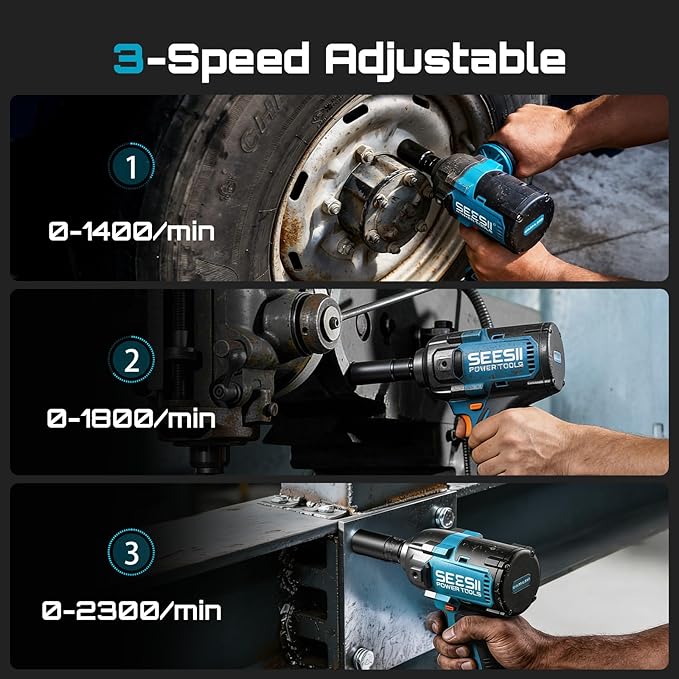 Seesii Upgraded Cordless Impact Wrench 885Ft-lbs (1200N·m): 1/2" Impact Gun with Detachable Side Handle, 21V High Torque Power Impact Driver 2x 4.0Ah Batteries for Family Car/Pickup Truck/Mower
