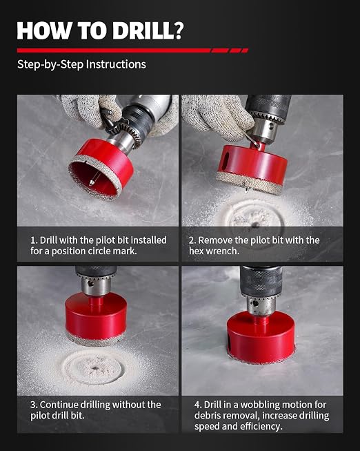 DAYDOOR 4" Diamond Hole Saw Bit with Pilot Drill Bit-1pc 100mm Diamond Tile Hole Saw with Guiding Bit for Porcelain Tile Ceramic Pottery Granite Stone Glass Bottles(3/8" Triangle Shank)
