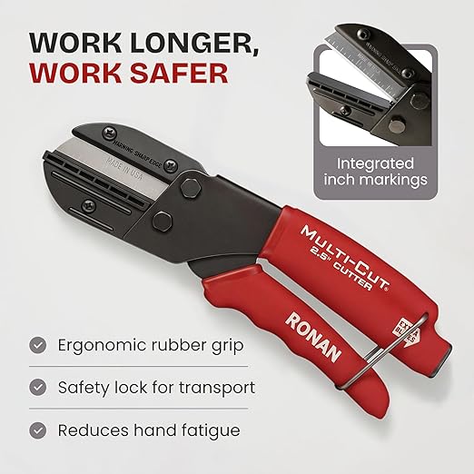 Ronan Multi-Cut Industrial Cutter – Heavy-Duty Blade for Plastic, Rubber, Wood, Leather & More – Replaceable Blades, Safety Lock, Ergonomic Grip, 3 Extra Blades Included