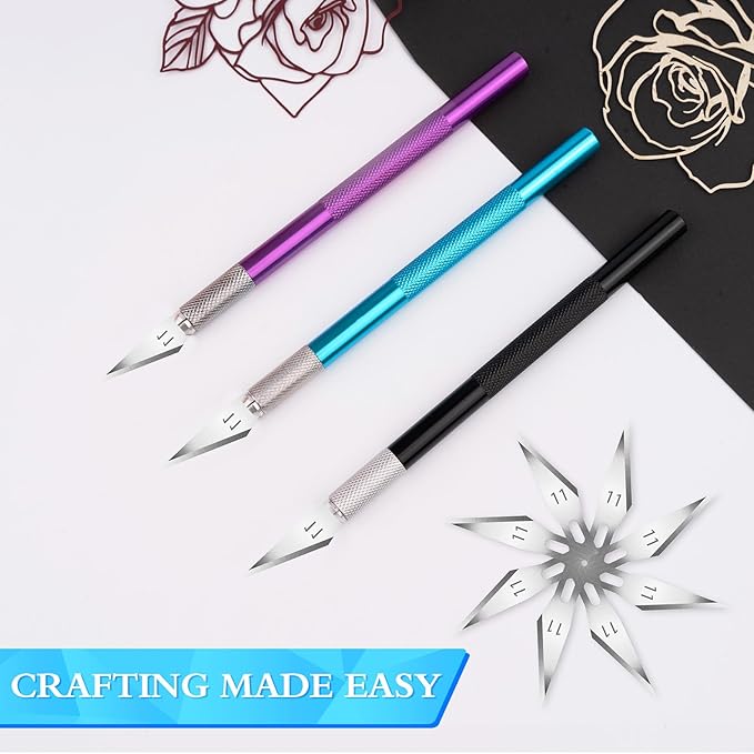 JETMORE Exacto Knife, 3 Exacto Knives with 30 Exacto Blades #11, Craft Knife, Hobby Knife, Precision Knife, Exacto Knife Set for Crafts, Arts, Modeling, Scrapbooking (Purple-Blue-Black)