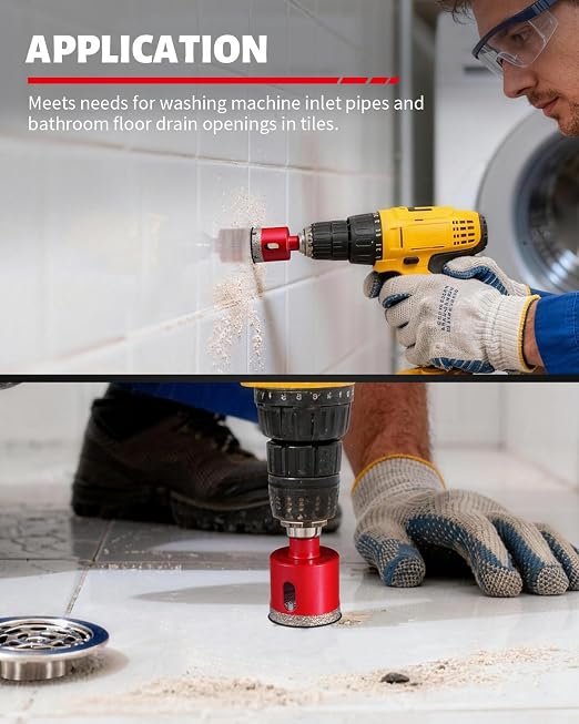 DAYDOOR 1-1/4" Diamond Hole Saw Bits with Pilot Drill Bit-2pcs 32mm Diamond Tile Hole Saw with Guiding Bit for Porcelain Tile Ceramic Pottery Granite Stone Glass Bottles(3/8" Triangle Shank)