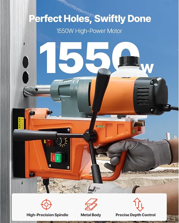 VEVOR Mag Drill Press, 1550W 2" Boring Diameter, 2922lbf Power Magnetic Drill, 500 PRM, 10-Speed, Electric Drilling Machine for Metal Surface, Industrial and Home Improvement